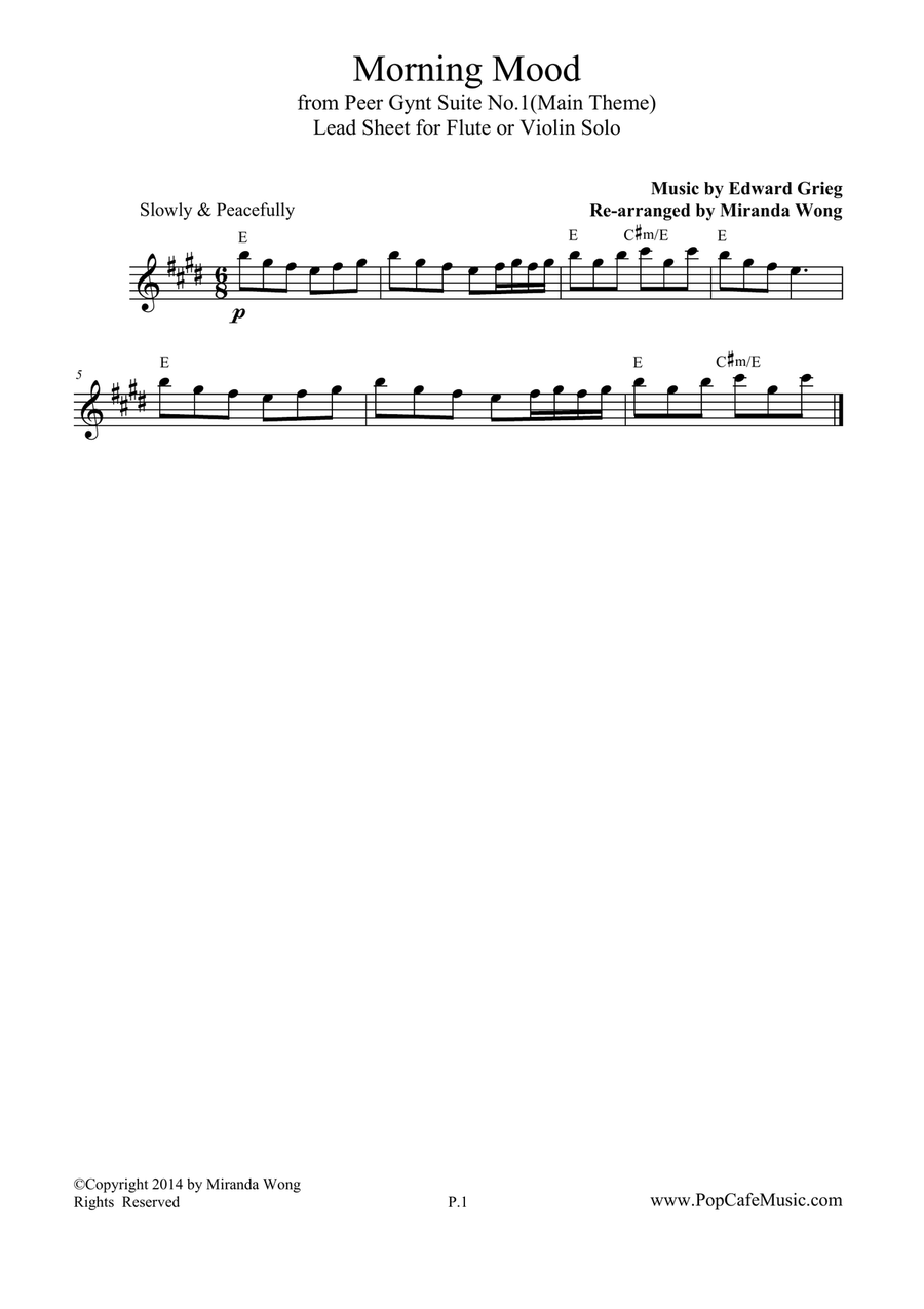 Morning Mood (Peer Gynt Suite) - Easy Oboe Solo Woodwind Duet scores gallery preview page 1