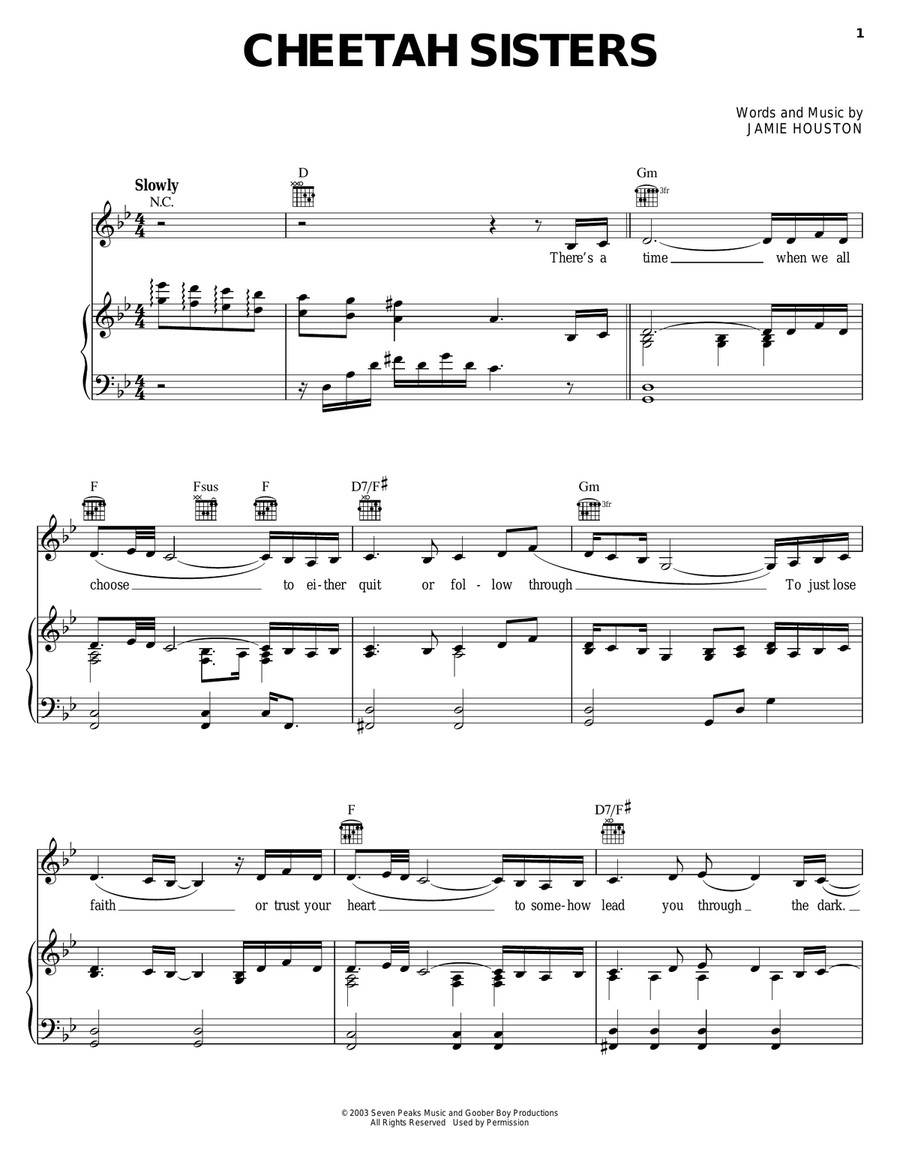 Cheetah Sisters Piano, Vocal, Guitar scores gallery preview page 1