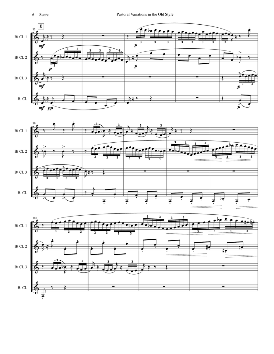 Pierne Pastoral Variations in the Old Style set for clarinet quartet Clarinet Quartet scores gallery preview page 6
