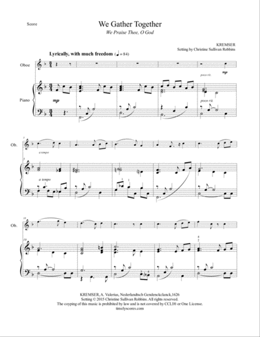 We Gather Together (We Praise Thee, O God) Piano scores gallery preview page 1