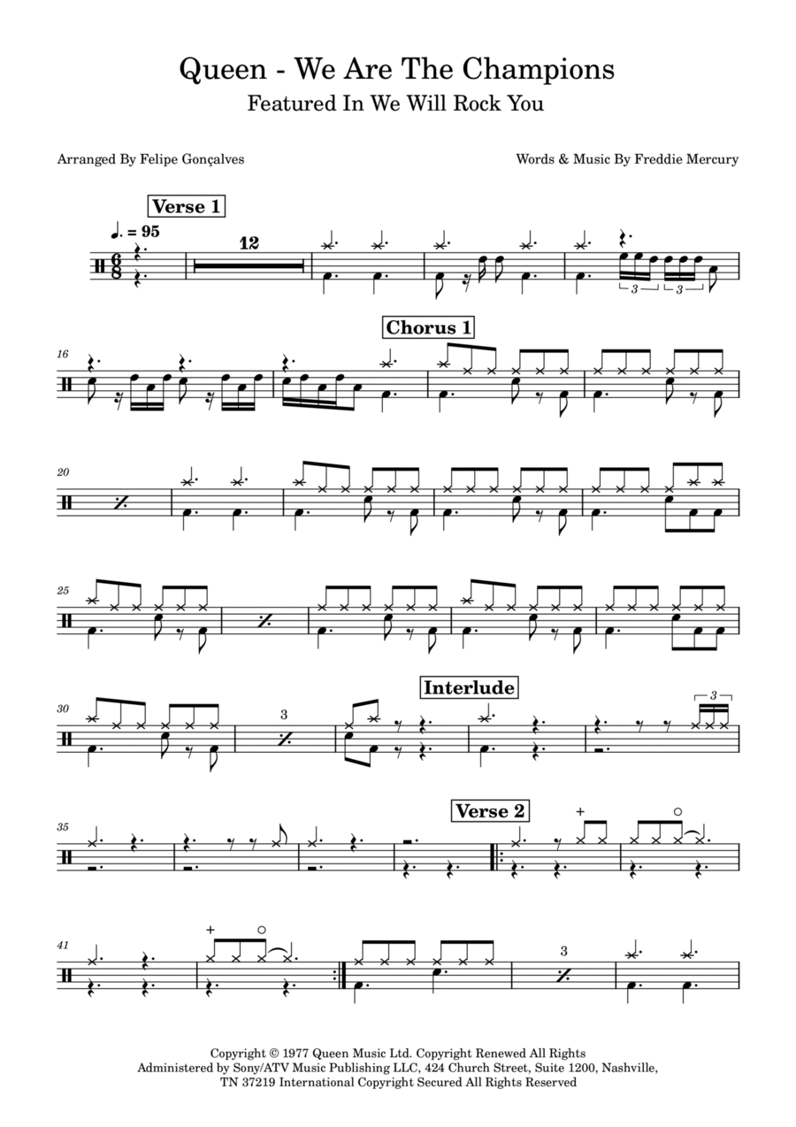 We Are The Champions We Are The Champions Drum Set scores gallery preview page 1