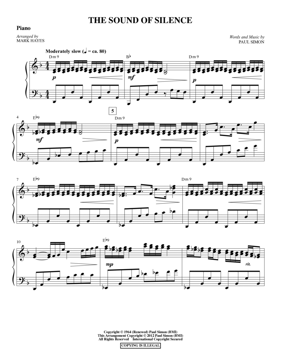 The Sound Of Silence (arr. Mark Hayes) - Piano