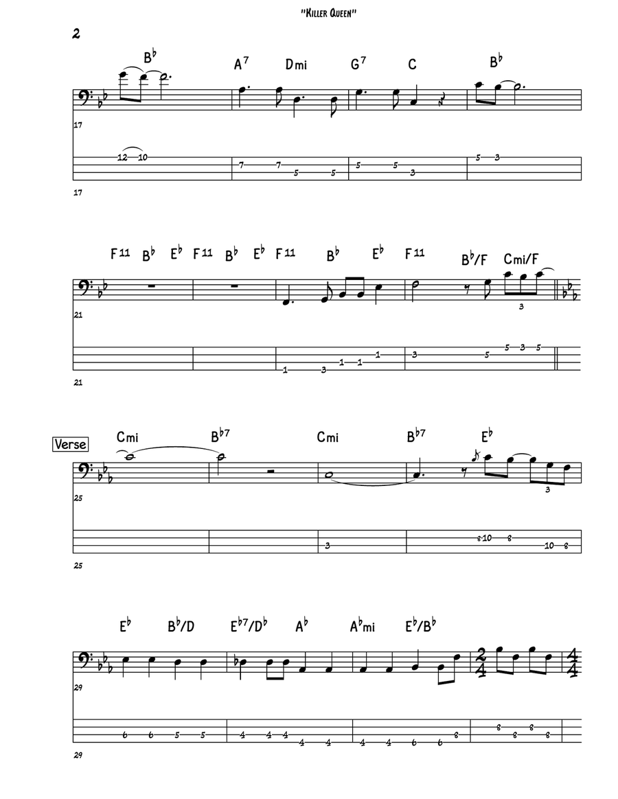 Killer Queen Bass Guitar Tablature scores gallery preview page 2