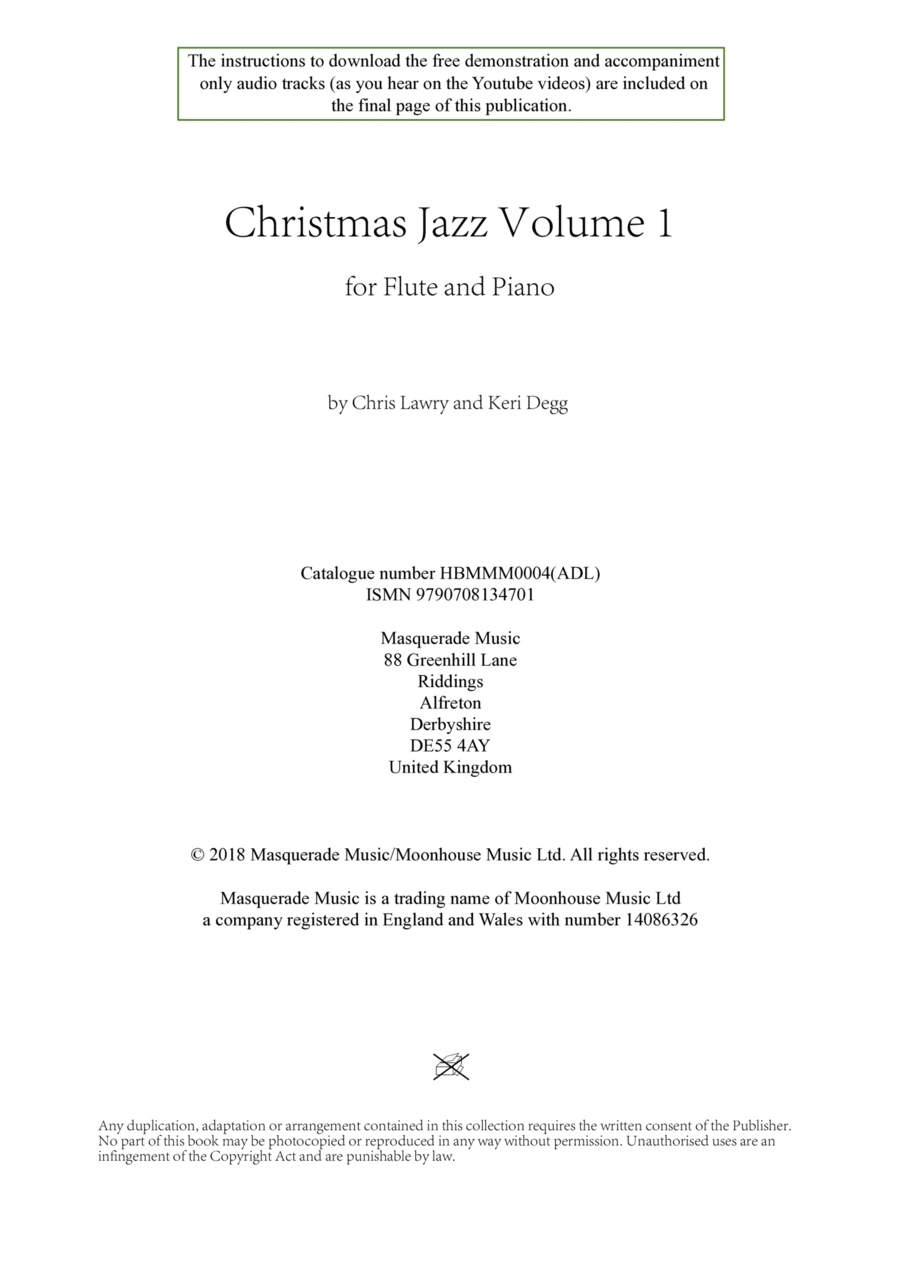Christmas Jazz Volume 1 (flute) - 5 Christmas/Holiday pieces in Jazz Styles (also Funk, and Ballad) Flute Solo scores gallery preview page 1