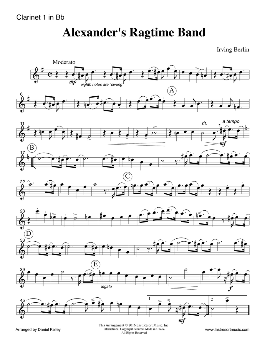 Alexander's Ragtime Band for Woodwind, String, and Piano Trio Full Set of Parts