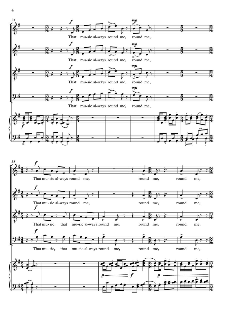 Music always round me (for SATB choir and piano) Divisi scores gallery preview page 4