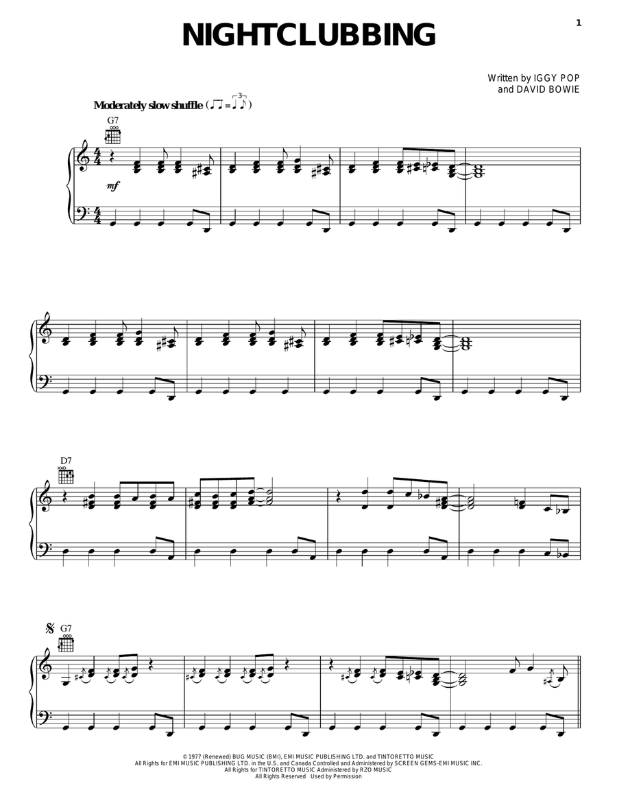 Nightclubbing Piano, Vocal, Guitar scores gallery preview page 1