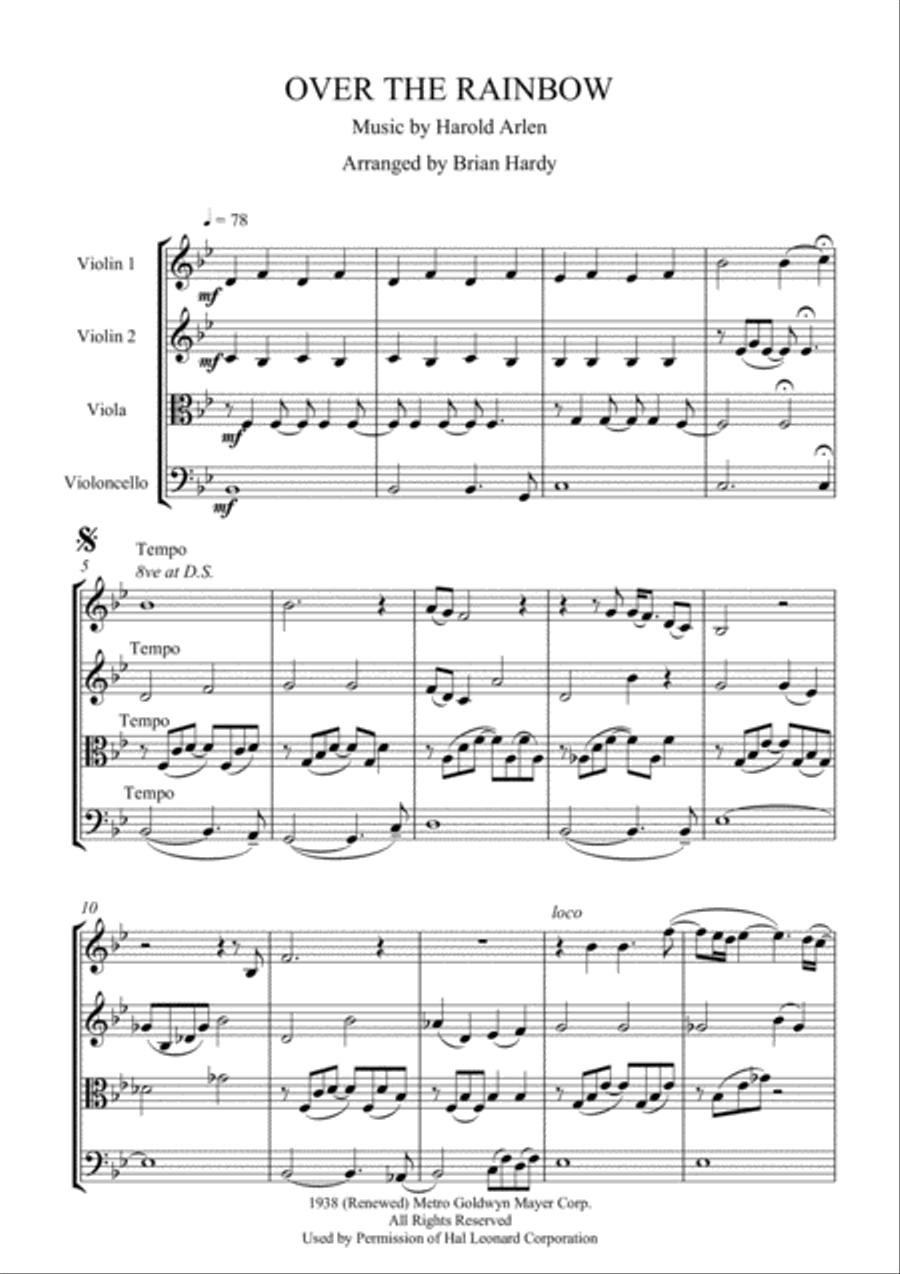 Over The Rainbow (from The Wizard Of Oz) String Quartet scores gallery preview page 1