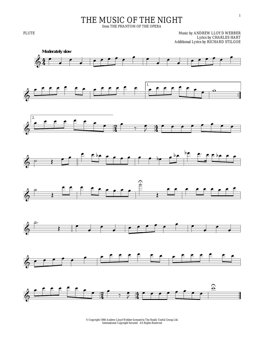 The Music Of The Night (from The Phantom Of The Opera) Flute Solo scores gallery preview page 1