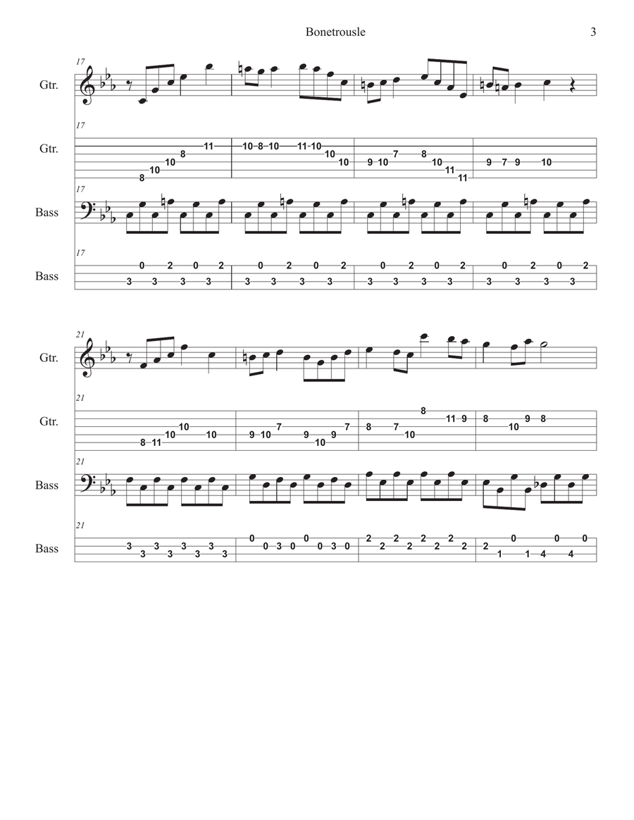 Bonetrousle (from Undertale) Bass Guitar Tablature scores gallery preview page 3