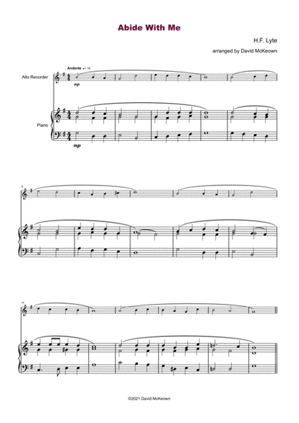 Abide With Me, Gospel Hymn for Alto Recorder and Piano