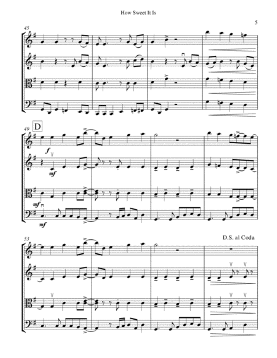 How Sweet It Is (To Be Loved By You) String Quartet scores gallery preview page 6
