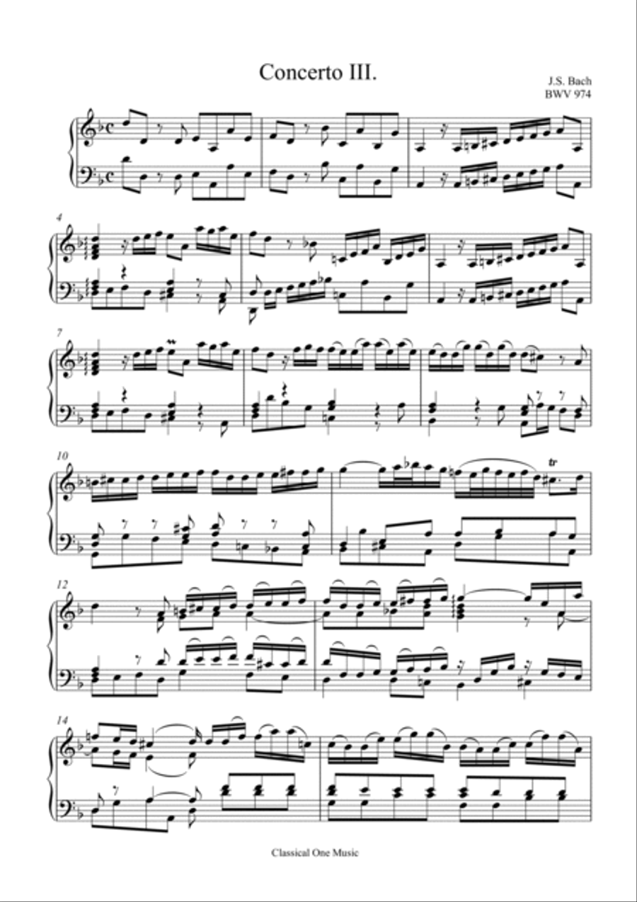 Bach-Concerto in D minor, BWV 974(Piano) Piano Solo scores gallery preview page 2