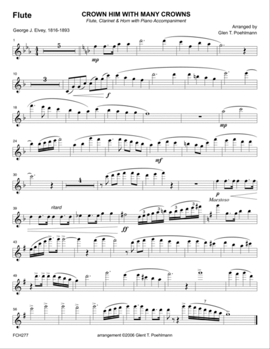 CROWN HIM WITH MANY CROWNS - FLUTE, CLARINET & HORN with Piano Accompaniment Small Ensemble scores gallery preview page 4