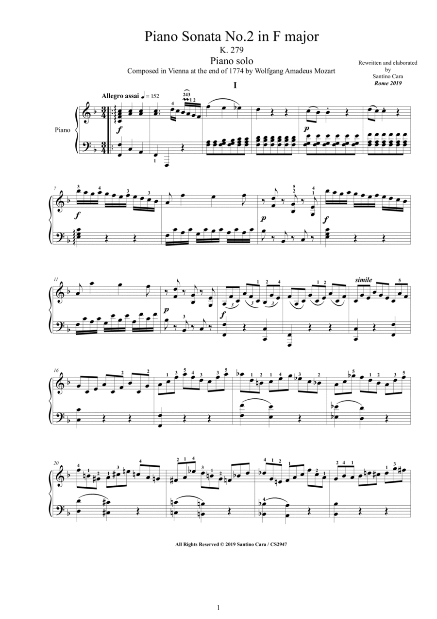 Mozart - Piano Sonata No.2 in F major K 280 - Complete score Piano Solo scores gallery preview page 1