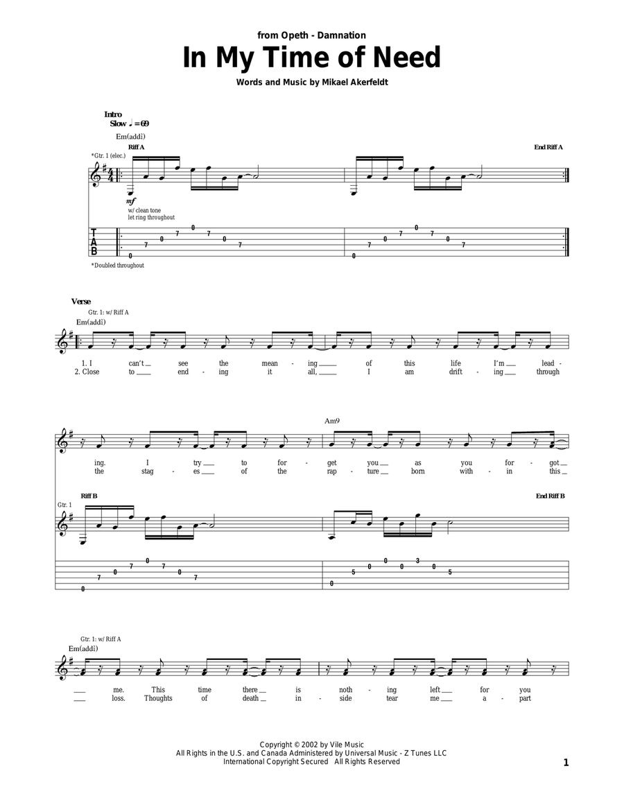 In My Time Of Need Acoustic Guitar scores gallery preview page 1