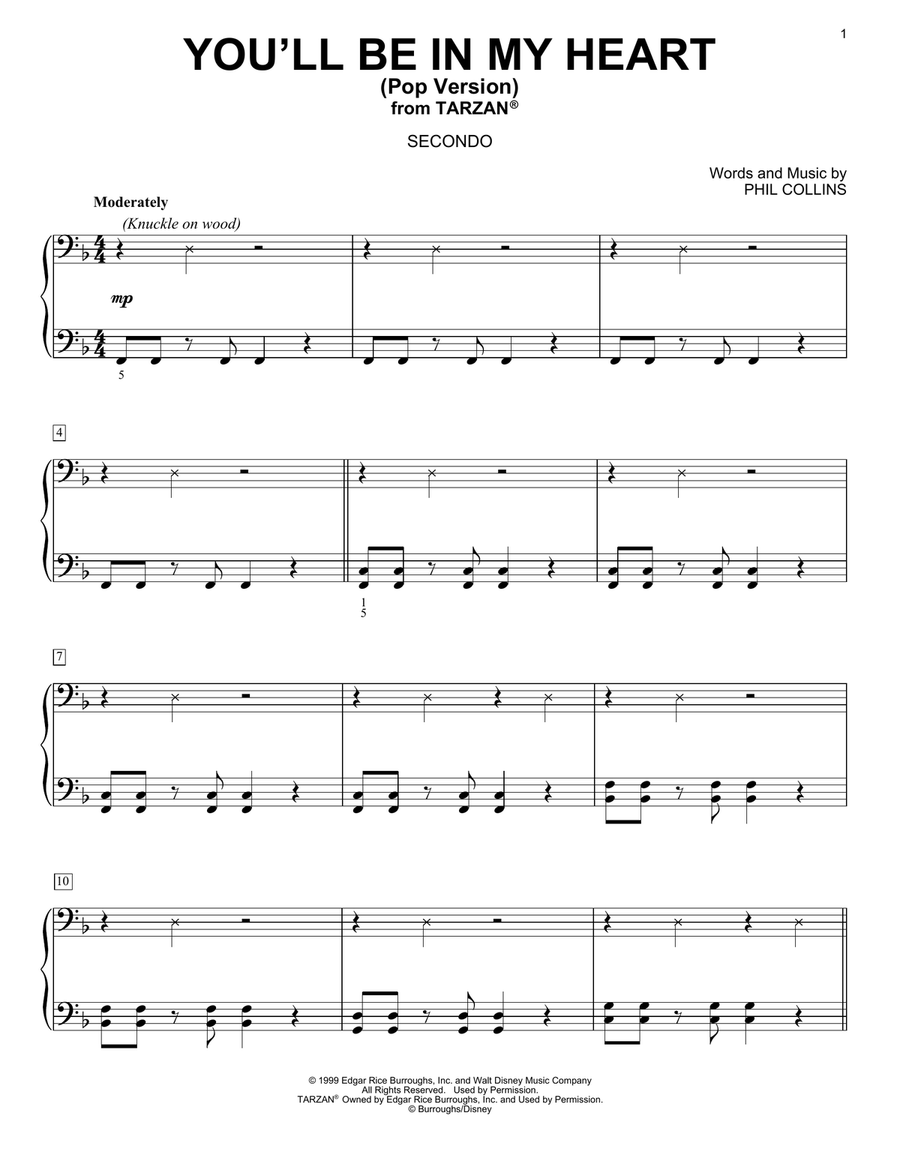 You'll Be In My Heart (Pop Version) (from Tarzan) 1 Piano, 4-Hands scores gallery preview page 1