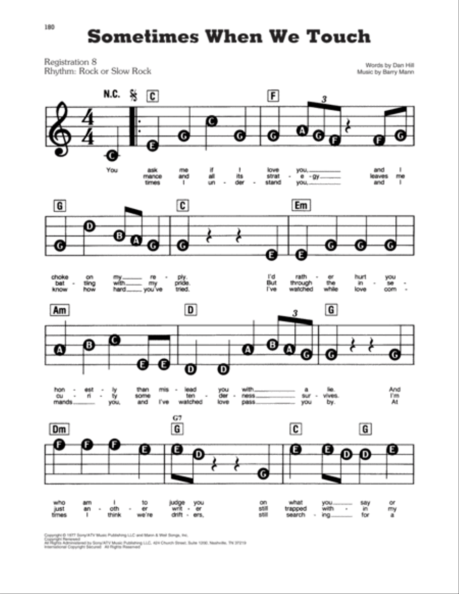 Sometimes When We Touch Electronic Keyboard scores gallery preview page 1