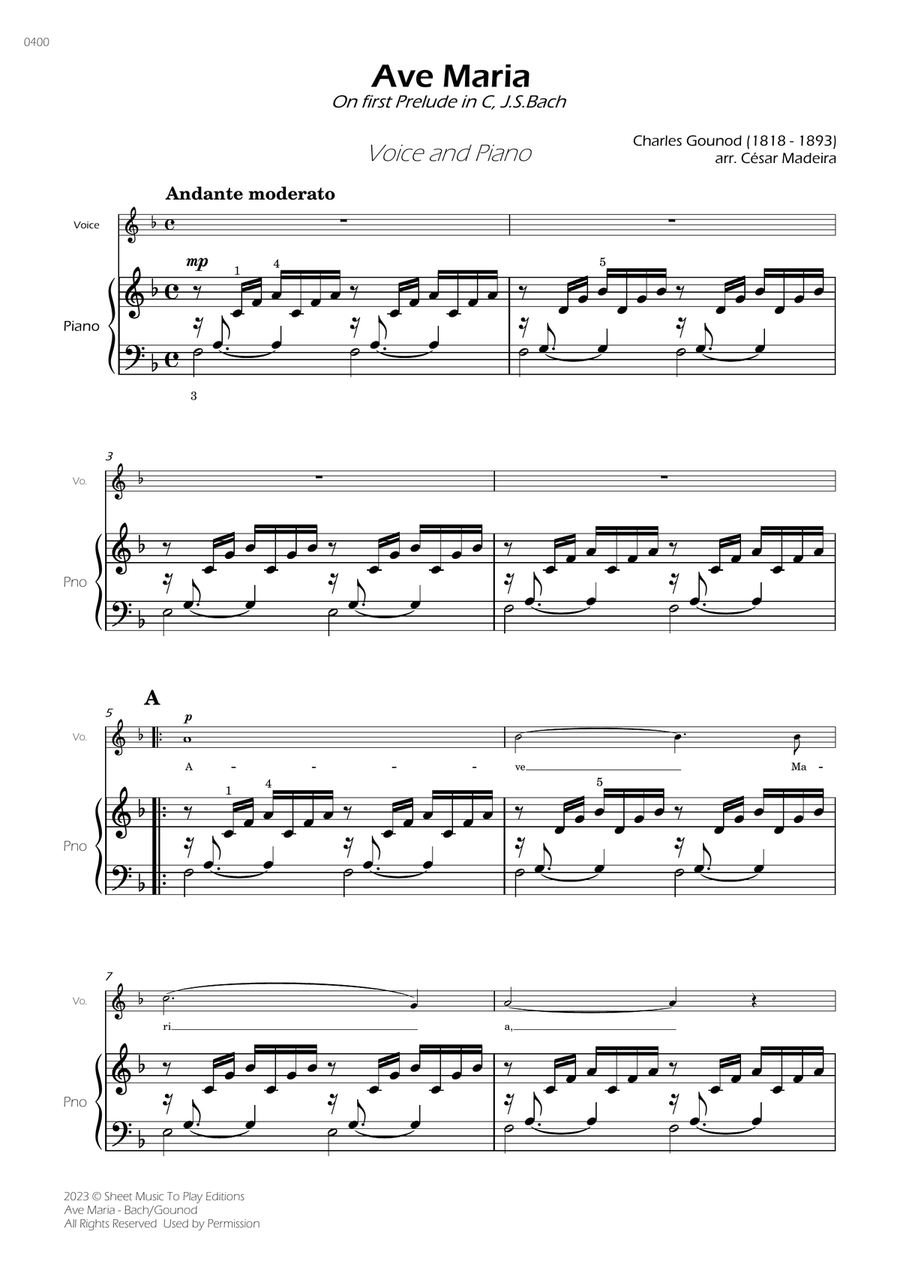 Ave Maria by Bach/Gounod - Voice and Piano - F Major (Full Score and Parts) Piano, Vocal scores gallery preview page 2
