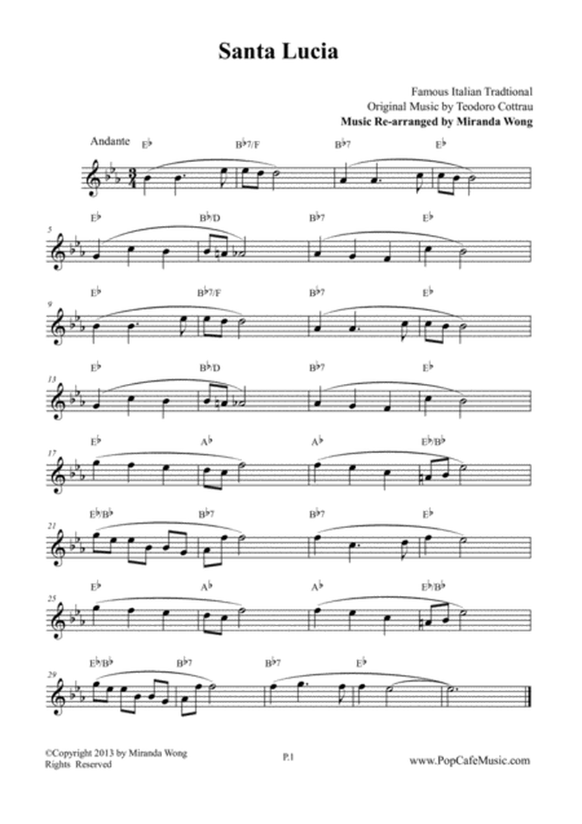 Santa Lucia - Tenor or Soprano Saxophone + Concert Key