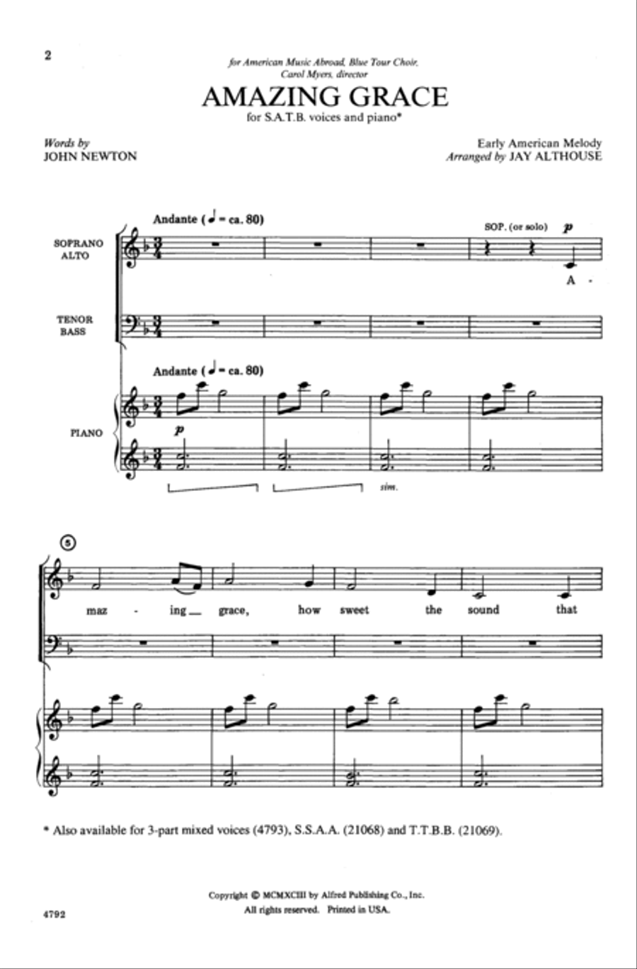 Amazing Grace 4-Part scores gallery preview page 2