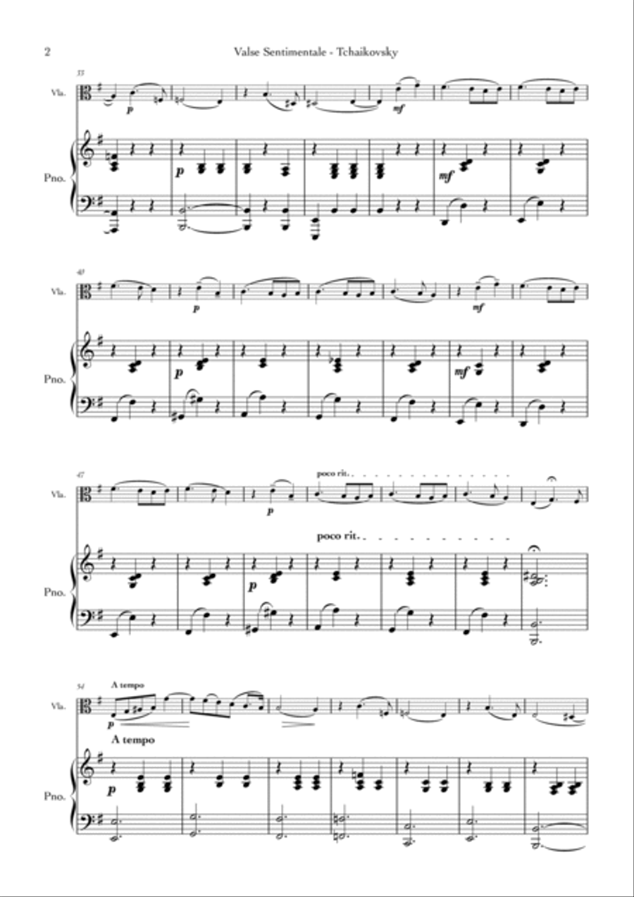 Valse Sentimentale Op.51, No. 6 (For Viola and Piano) Piano scores gallery preview page 2