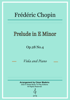 Book cover for Prelude in E minor by Chopin - Viola and Piano (Full Score and Parts)