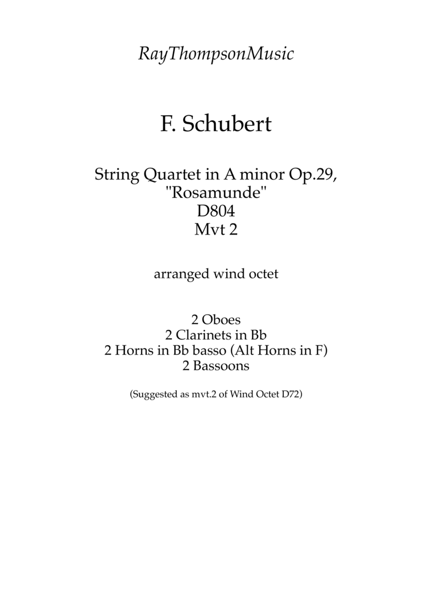 Schubert: String Quartet in A minor Op.29, "Rosamunde" D804 Mvt 2 - wind octet image number null