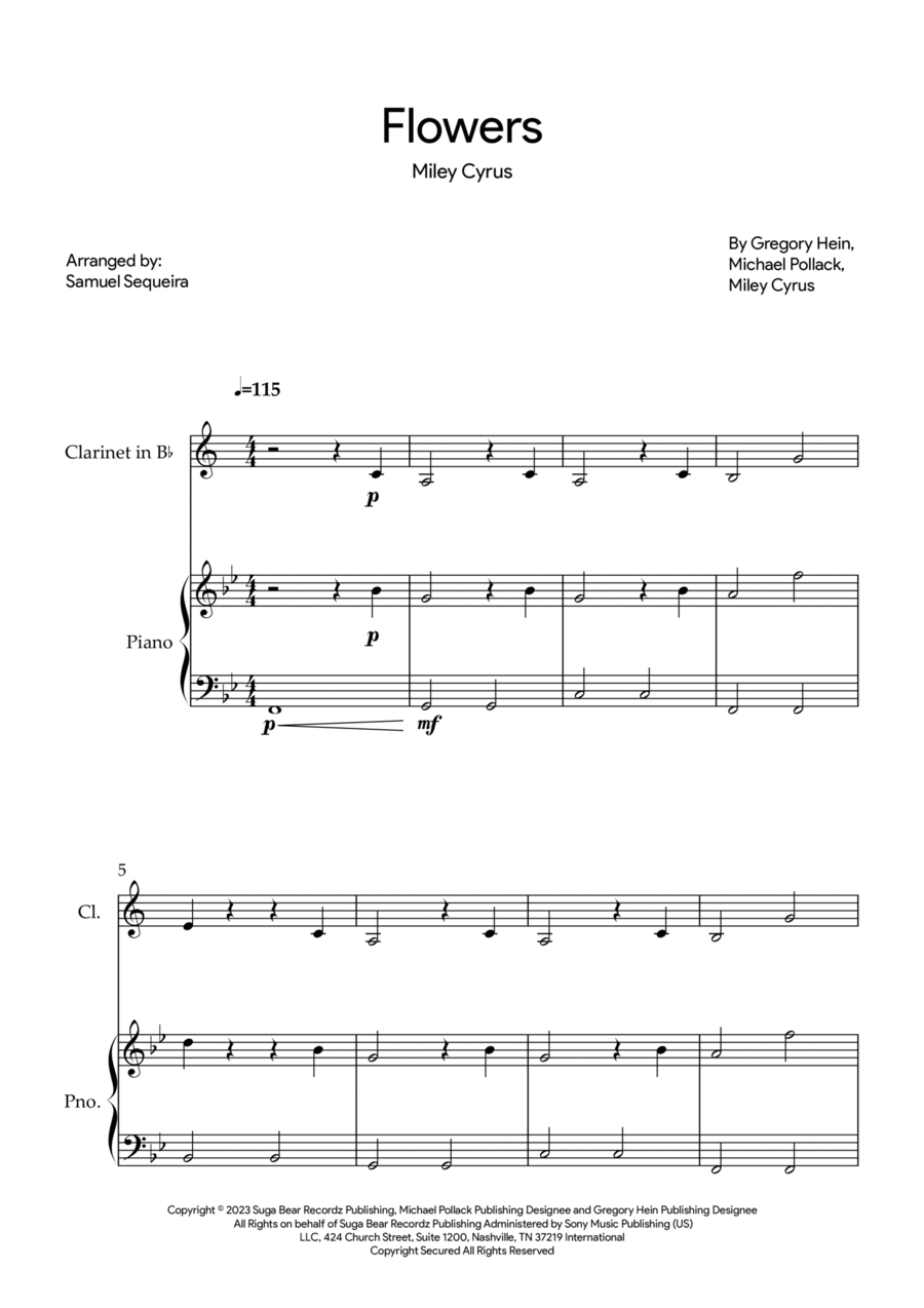 Flowers B-Flat Clarinet scores gallery preview page 1
