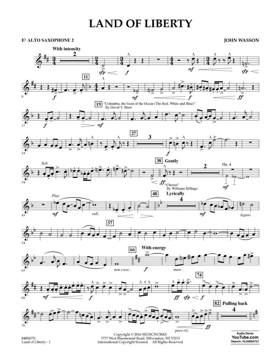 Land of Liberty - Eb Alto Saxophone 2 Alto Saxophone scores gallery preview page 1