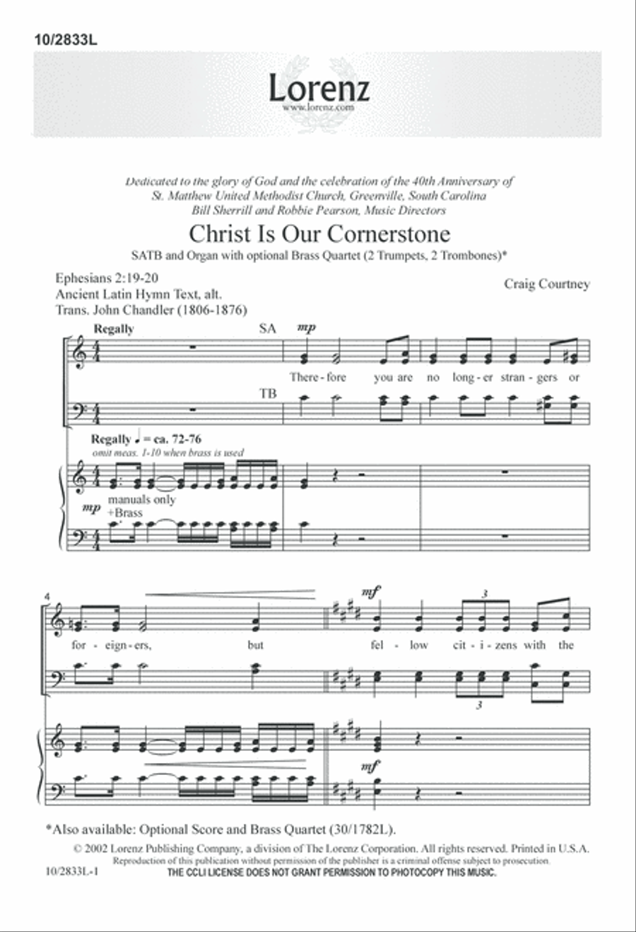 Christ Is Our Cornerstone 4-Part scores gallery preview page 2