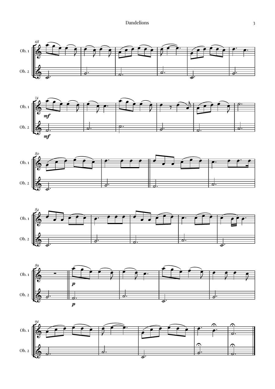 Dandelions Woodwind Duet scores gallery preview page 3
