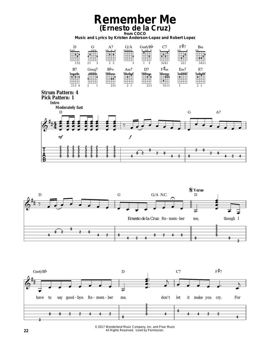 Remember Me (Ernesto de la Cruz) (from Coco) Guitar Tablature scores gallery preview page 1