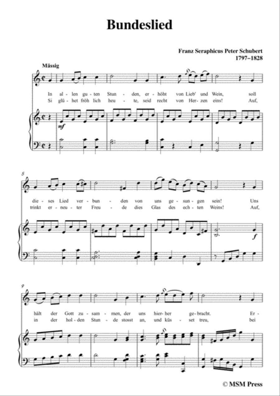 Schubert-Bundeslied,in C Major,for Voice&Piano Voice scores gallery preview page 3