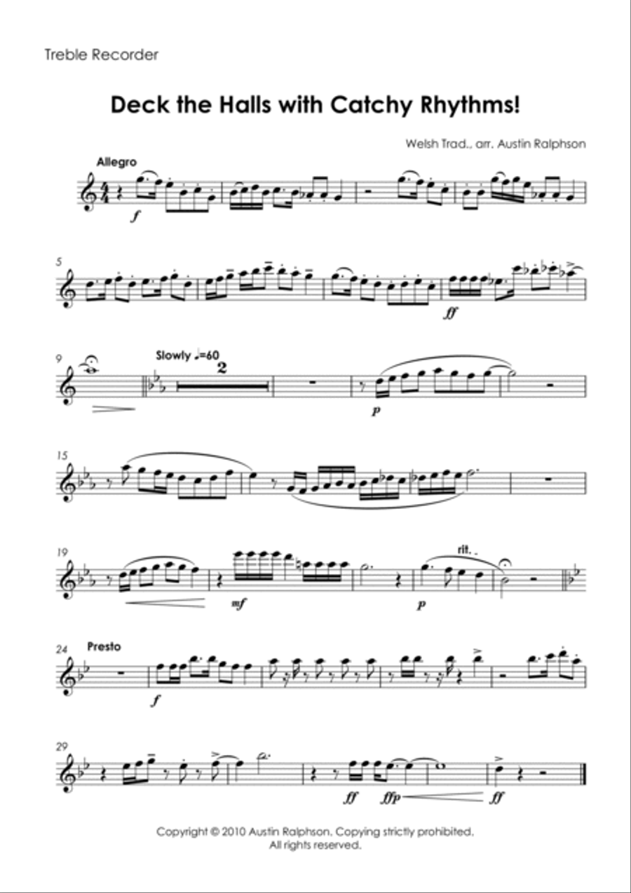 Deck The Halls With Catchy Rhythms! - recorder quartet Soprano Recorder scores gallery preview page 4