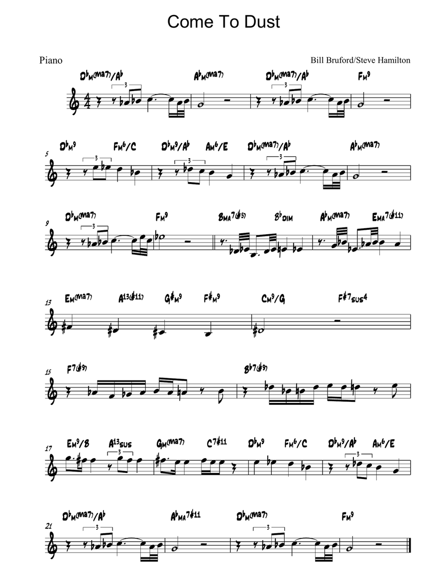 Come To Dust Come To Dust Piano Solo scores gallery preview page 1