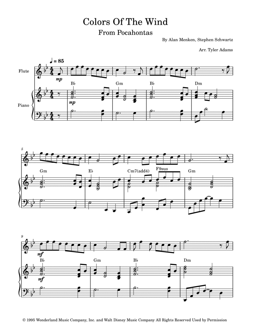 Colors Of The Wind Flute Solo scores gallery preview page 1