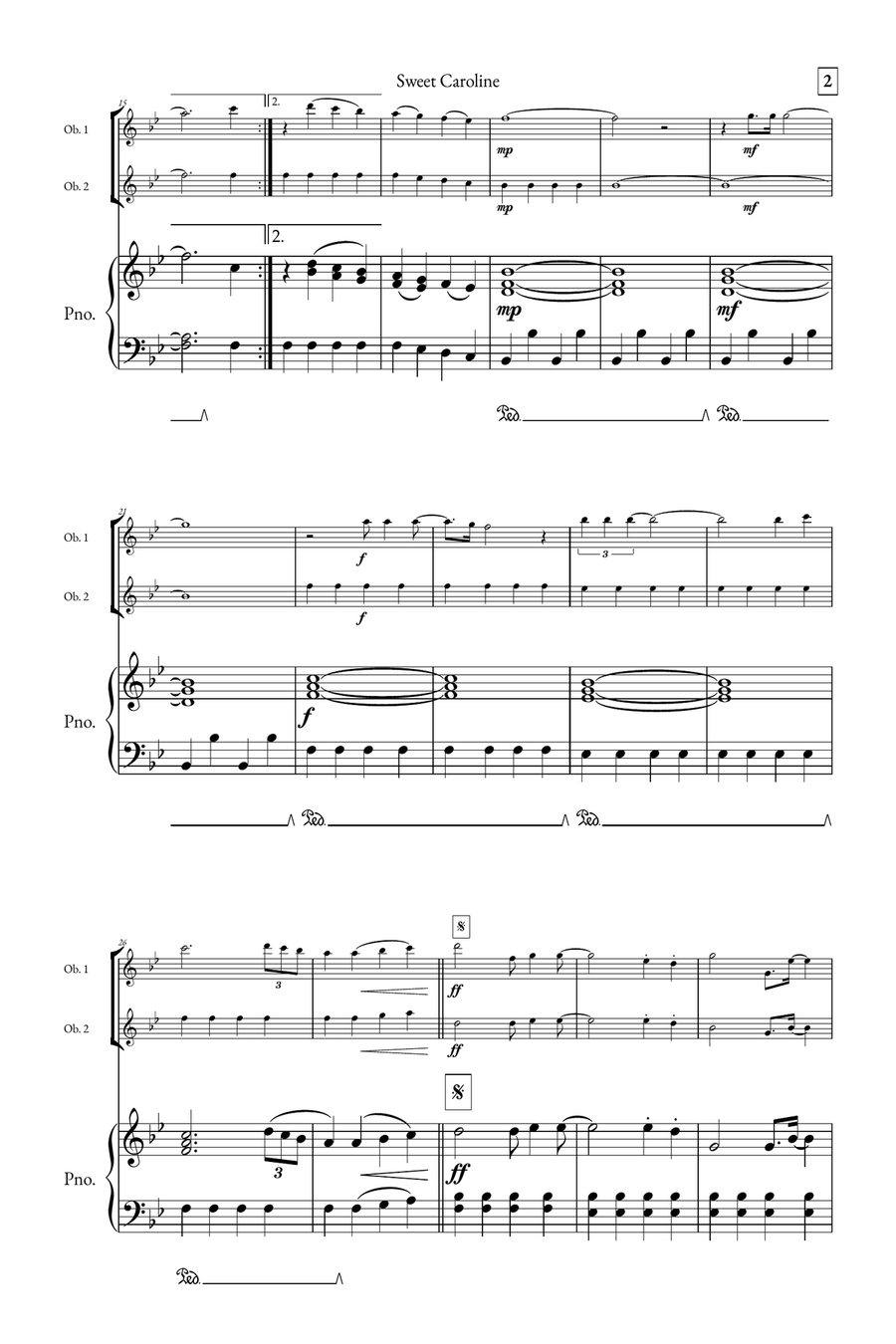 Sweet Caroline Woodwind Duet scores gallery preview page 2