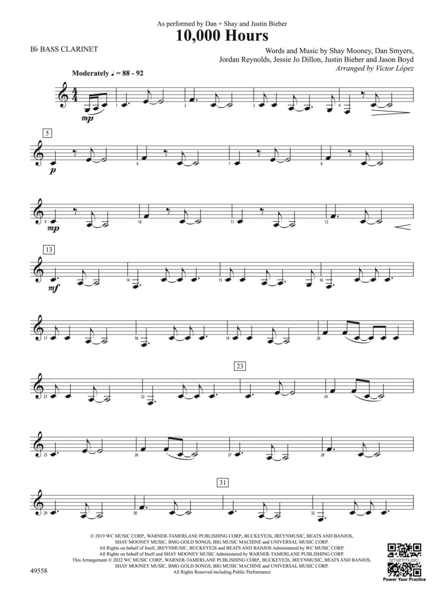 10,000 Hours: B-flat Bass Clarinet Concert Band scores gallery preview page 1