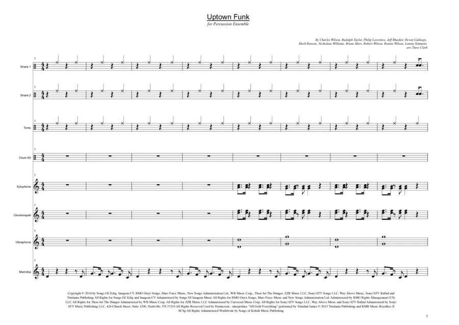 Uptown Funk Percussion Ensemble scores gallery preview page 1