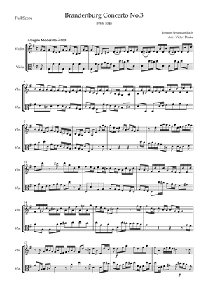 Brandenburg Concerto No. 3 in G major, BWV 1048 1st Mov. (J.S. Bach) for Violin & Viola