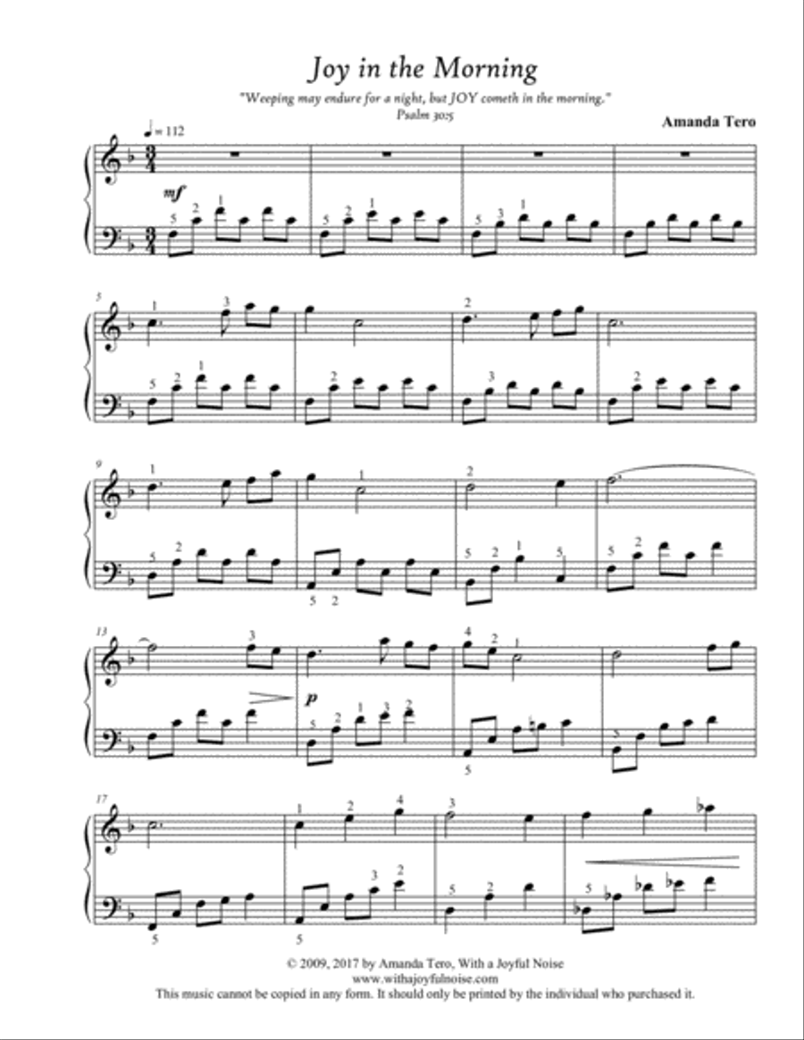Joy in the Morning Piano Solo scores gallery preview page 1