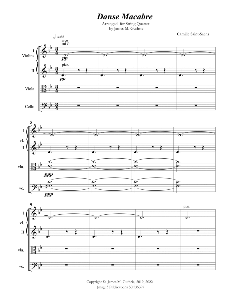 Saint-Saëns: Danse Macabre for String Quartet String Quartet scores gallery preview page 1