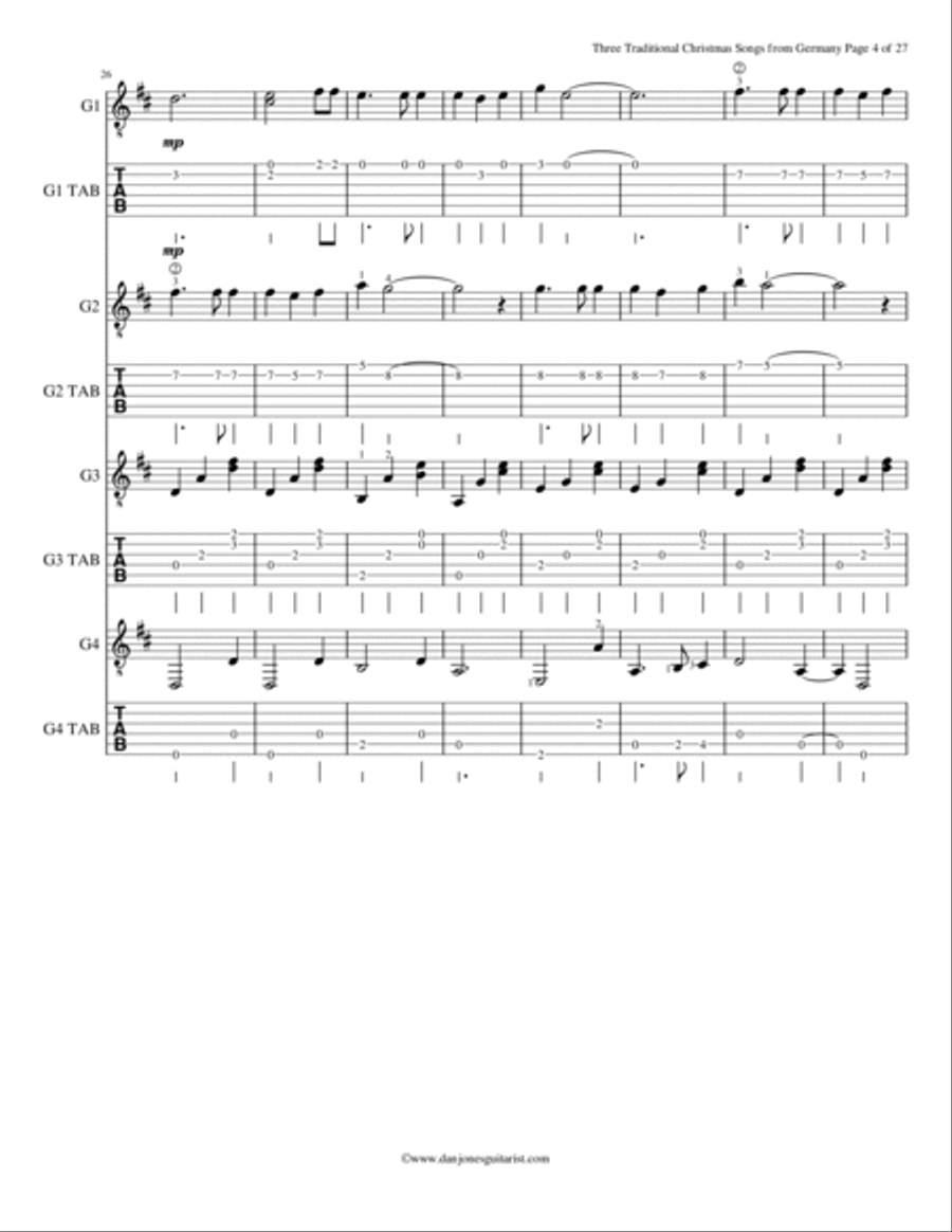 Three Traditional Christmas Songs from Germany for Four Guitars Guitar Tablature scores gallery preview page 5