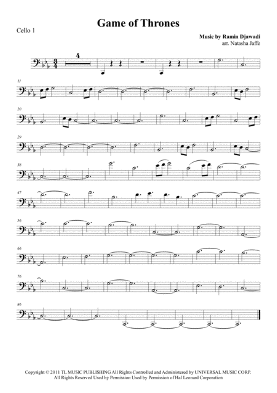 Game Of Thrones Cello scores gallery preview page 1