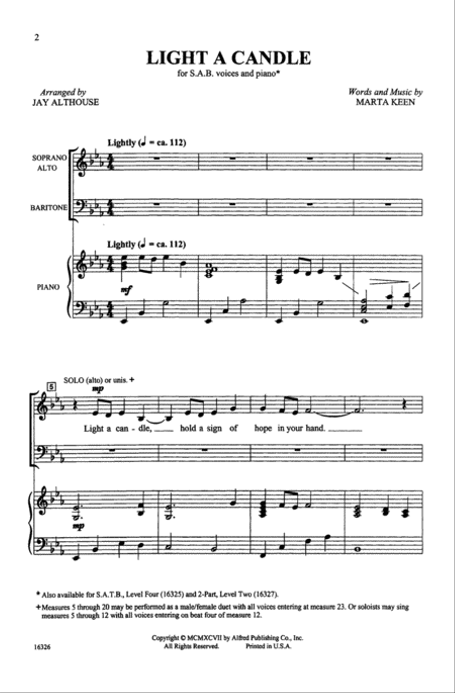 Light a Candle Choir scores gallery preview page 1