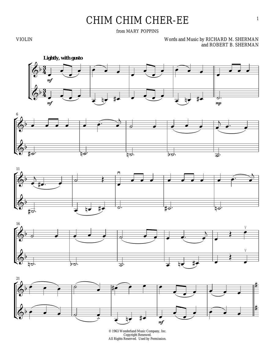 Chim Chim Cher-ee (from Mary Poppins) String Duet scores gallery preview page 1