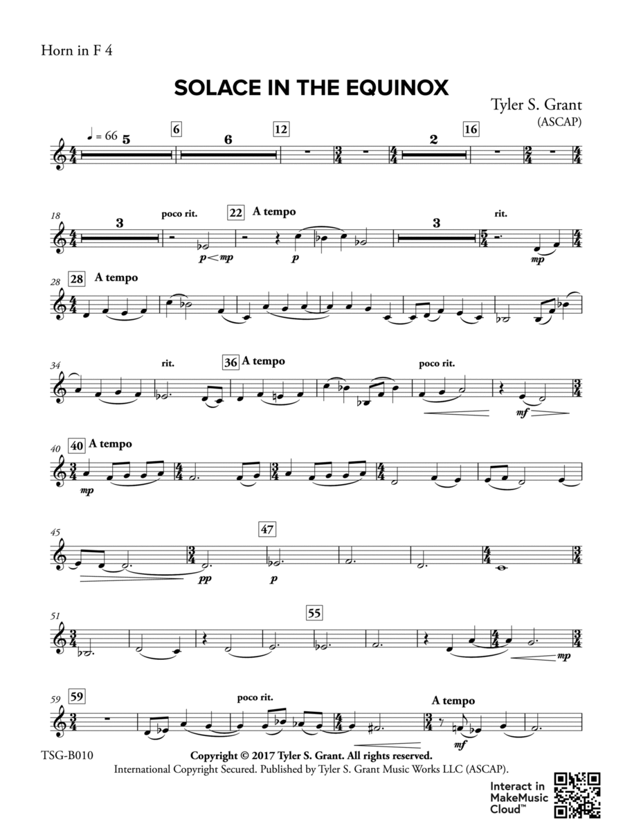 Solace in the Equinox: 4th F Horn Concert Band scores gallery preview page 1