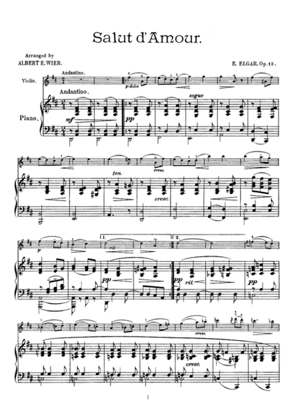 Elgar Salut d'Amour, for Violin & Piano, VN001