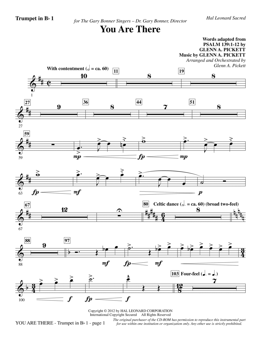 You Are There - Bb Trumpet 1 Choir scores gallery preview page 1